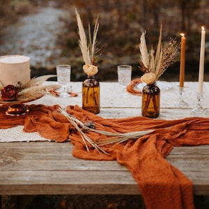 Terracotta Gauze Table Runner, Cheesecloth Wedding Runner, Hand Dyed Cotton Table Decor, Rustic Boho Wedding Decor