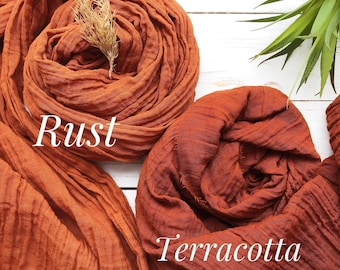 Tovaglia in doppia garza color ruggine, tovaglia da matrimonio personalizzata con tovaglioli coordinati, tovaglia rustica in garza di terracotta, decorazione da tavola in stile rustico