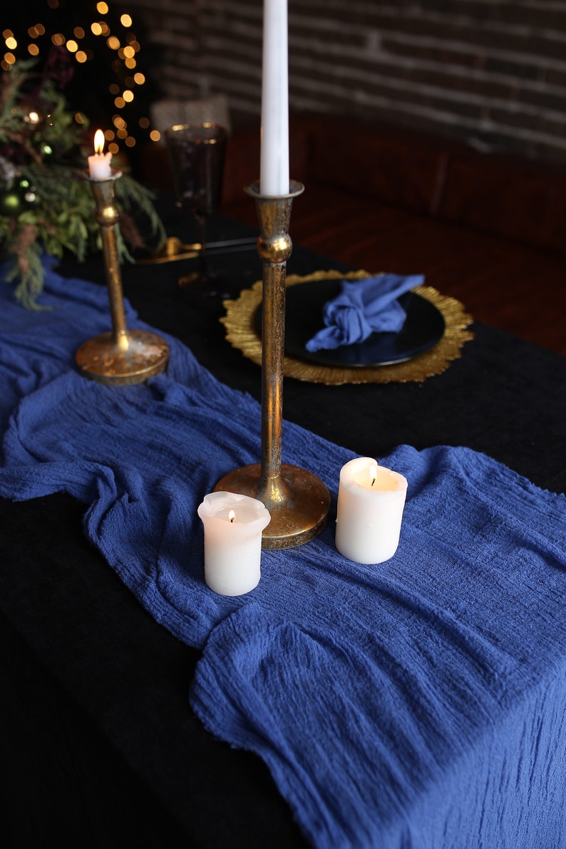 Custom tablecloth / Baby shower centrepiece / Classic blue table runner / Custom runner / Cheesecloth /Boho table runner /Farmhouse cover image 4