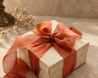 Terracotta Silk Ribbon – Hand Dyed Frayed Edge Bridal Bouquet Wrap and Invitation Ribbon