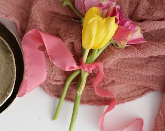 Hand Dyed Silk Ribbon with Raw Edges on Wooden Spool, Soft Ribbon for Wedding Bouquets, Invitation Styling and Floral Decor, Bridal Details