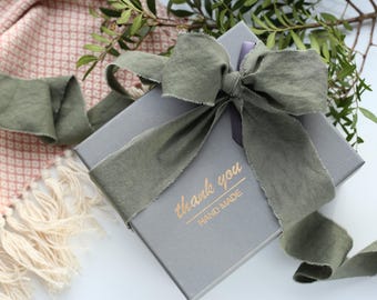 Hand Dyed Dark Sage Green Cotton Ribbon, Rustic Wedding Ribbon for Bouquets, Invitations and Table Decor