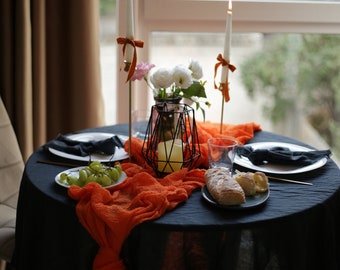 Nappe d’Halloween / Chemin de table d’Halloween / Idées de fête d’Halloween / Décoration de table d’Halloween / Nappe en coton / Coureur de table en gaze /