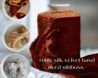 Terracotta Silk Velvet Ribbon: Hand-Dyed Raw Edge Sewing Ribbon