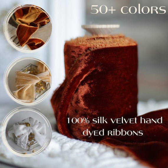 Terracotta Silk Velvet Ribbon: Hand-Dyed Raw Edge Sewing Ribbon