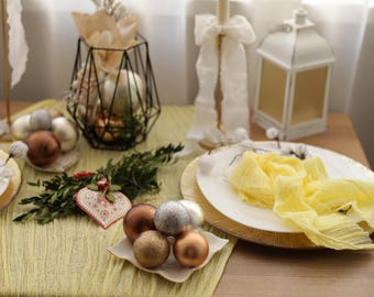 Soft Lemon Yellow Christmas Table Runner, Cheesecloth Runner, New Year Table Decor, Holiday Napkins, Gold Winter Wedding Decor