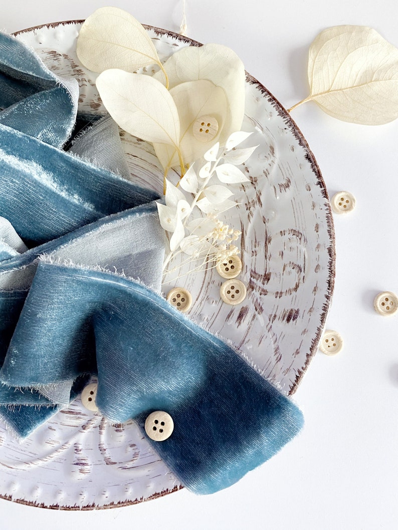 DUSTY BLUE Ribbon Silk Velvet Ribbon Bridal Bouquet Hand Dyed Ribbon Rustic Style Wedding Photography Bouquet Accessories Decorative Ribbon