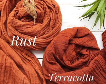 Mantel de gasa doble color óxido, mantel de boda personalizado con servilletas a juego, camino de mesa rústico de gasa de terracota, decoración de mesa rústica