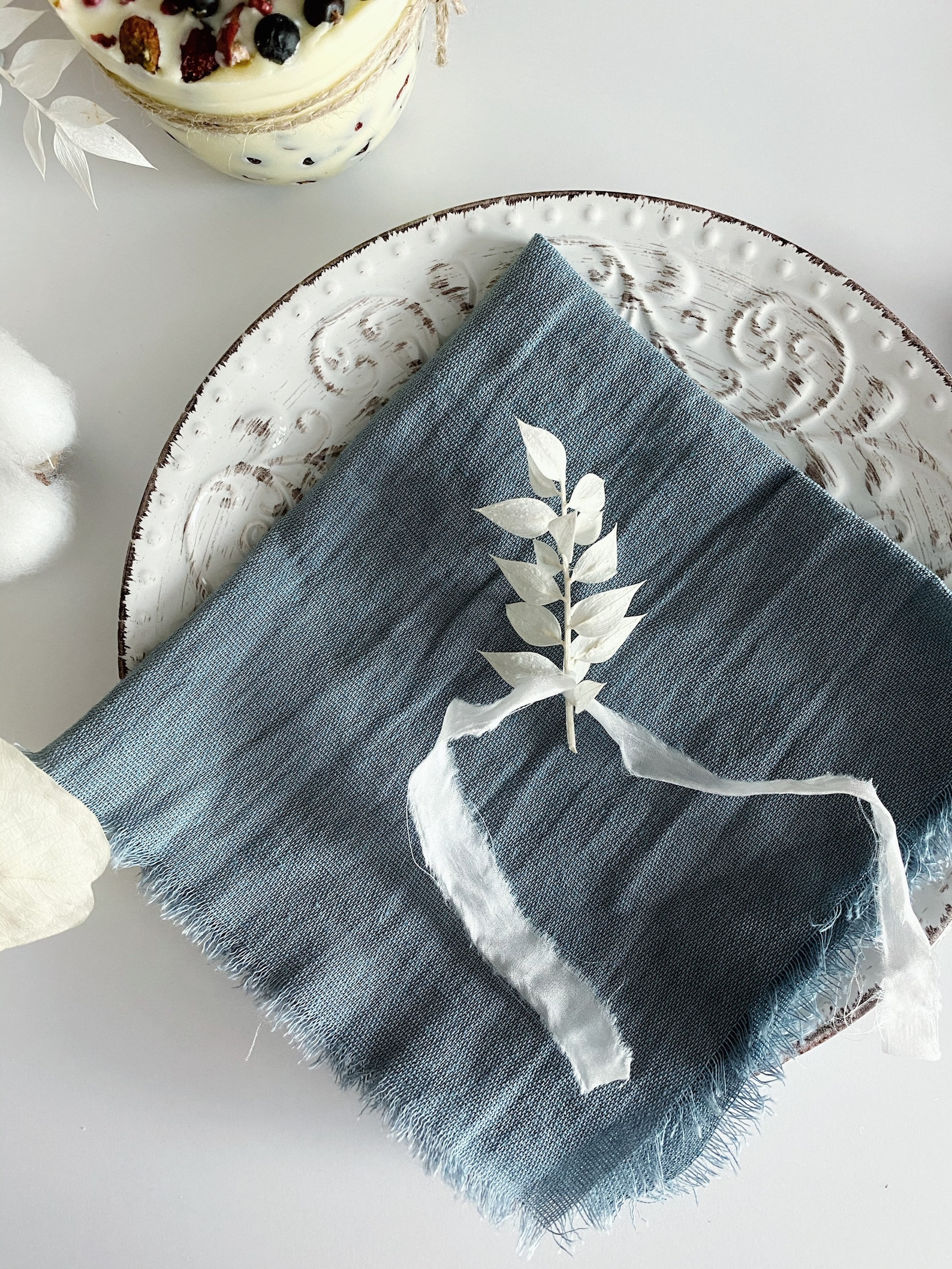 DUSTY BLUE Cotton Napkins Boho Napkins Wedding Napkin Table Etsy