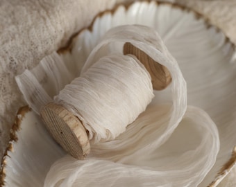 Hand Dyed Crinkle Silk Ribbon: Ivory Decor, Gift Wrapping