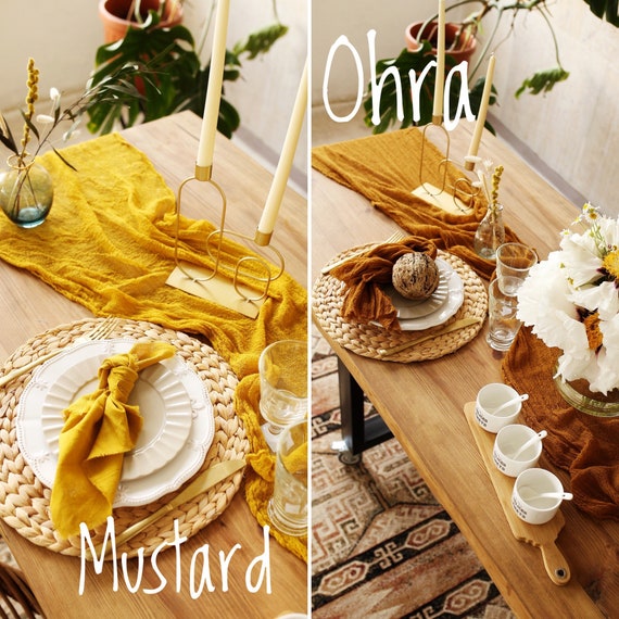 Country table runner with yellow border