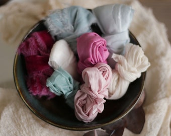 Hand dyed silk ribbon / Hand torn ribbon for  bouquet  / Silk fabric scraps / Silk remnants / Product packaging / Bulk ribbon