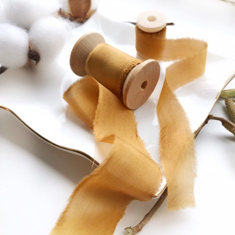 MUSTARD color hand dyed silk ribbon for bridal bouquet Etsy