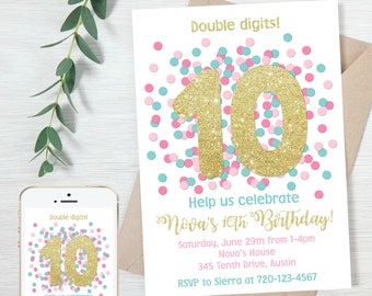 10th Birthday Invite Etsy