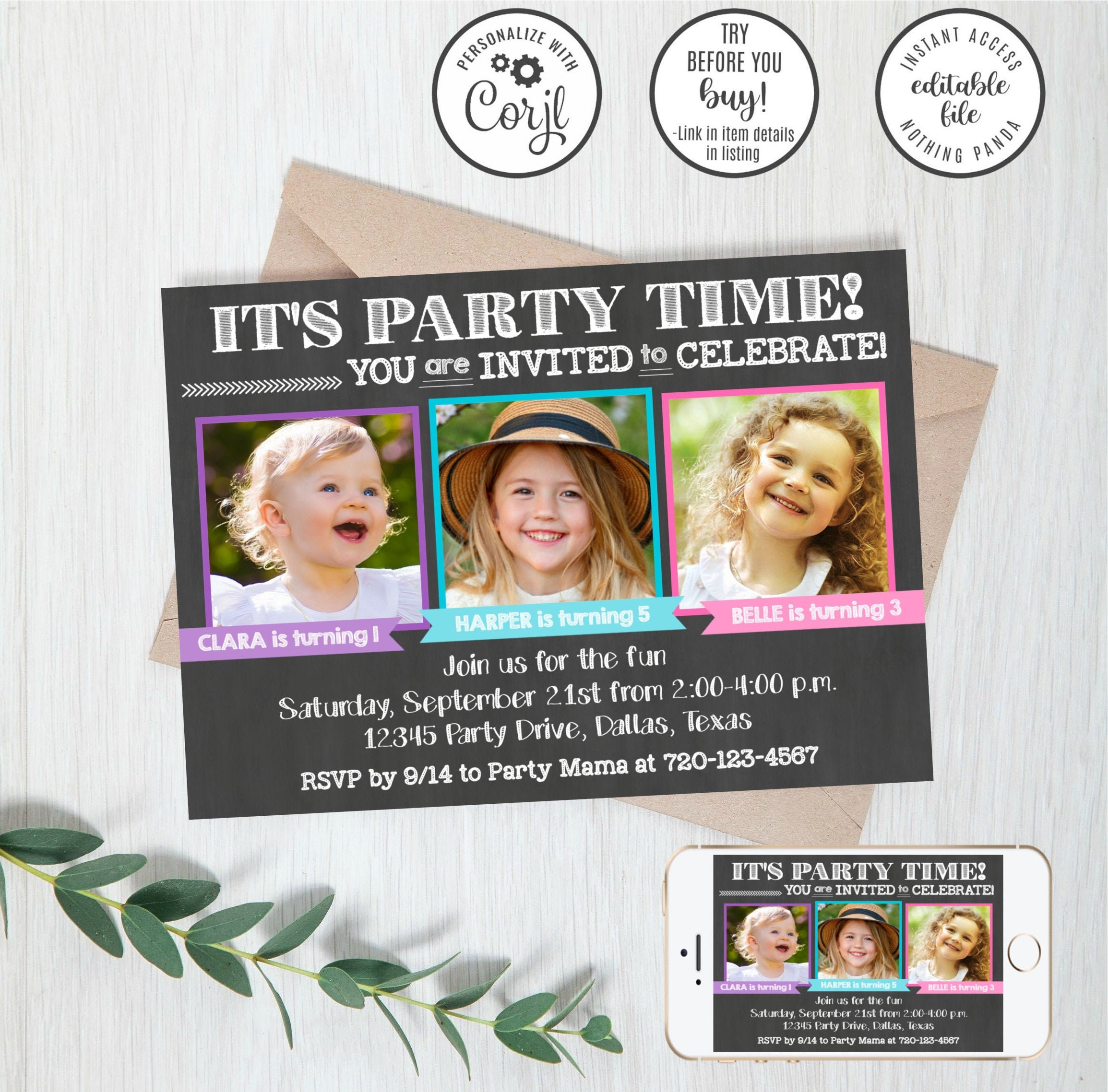 EDITABLE Sisters Birthday Invitation Joint Birthday Photo Etsy