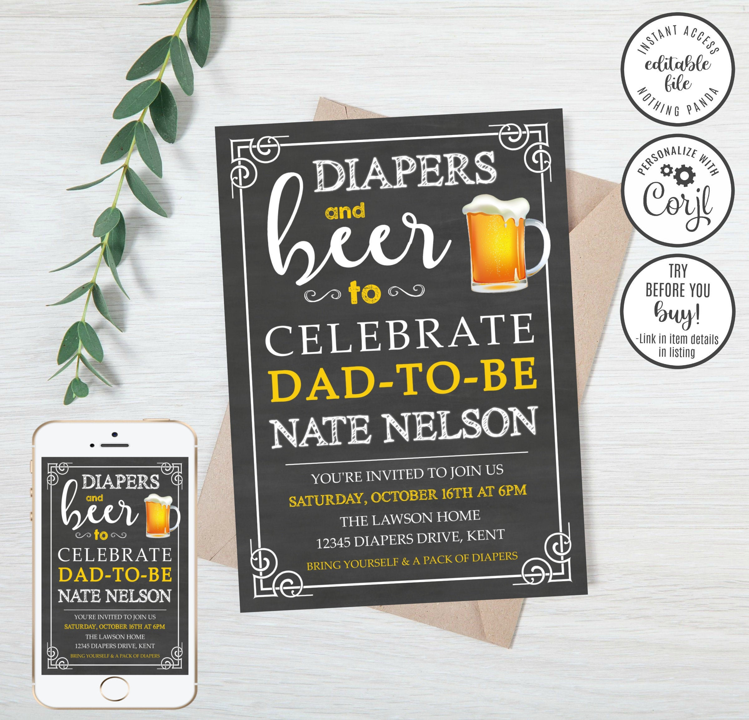 EDITABLE Beer and Diaper Shower Diapers and Beer Invitation Etsy