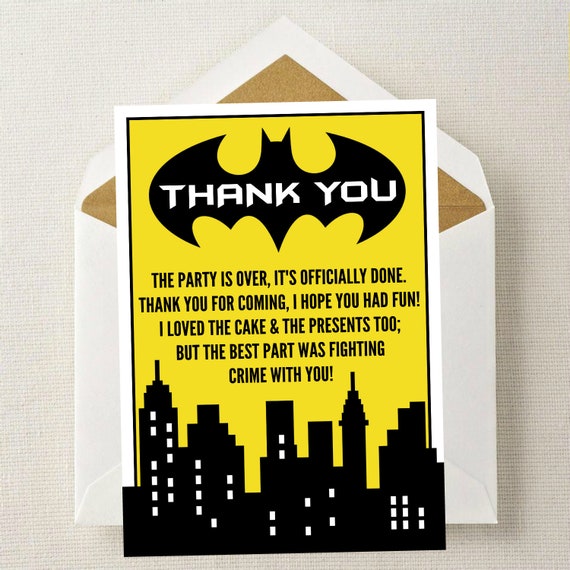 Batman Thank You Card // Batman Birthday Thank You // | Etsy