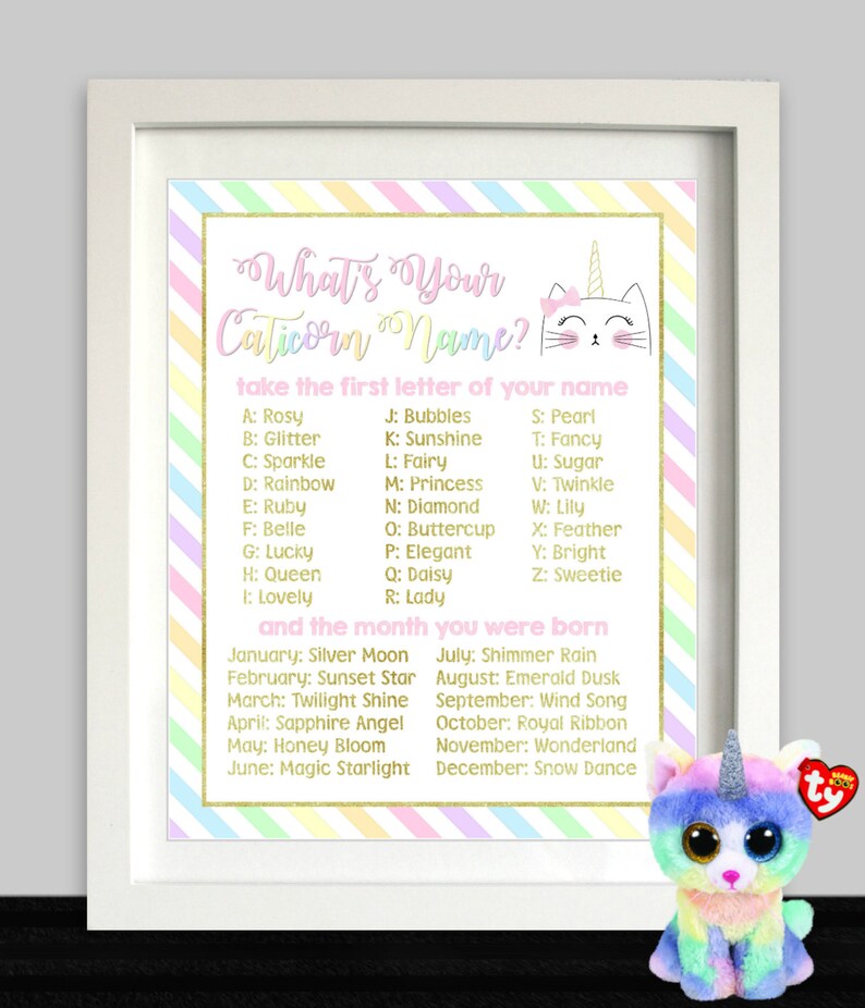 What's Your Caticorn Name Unicorn Cat Party Sign | Etsy