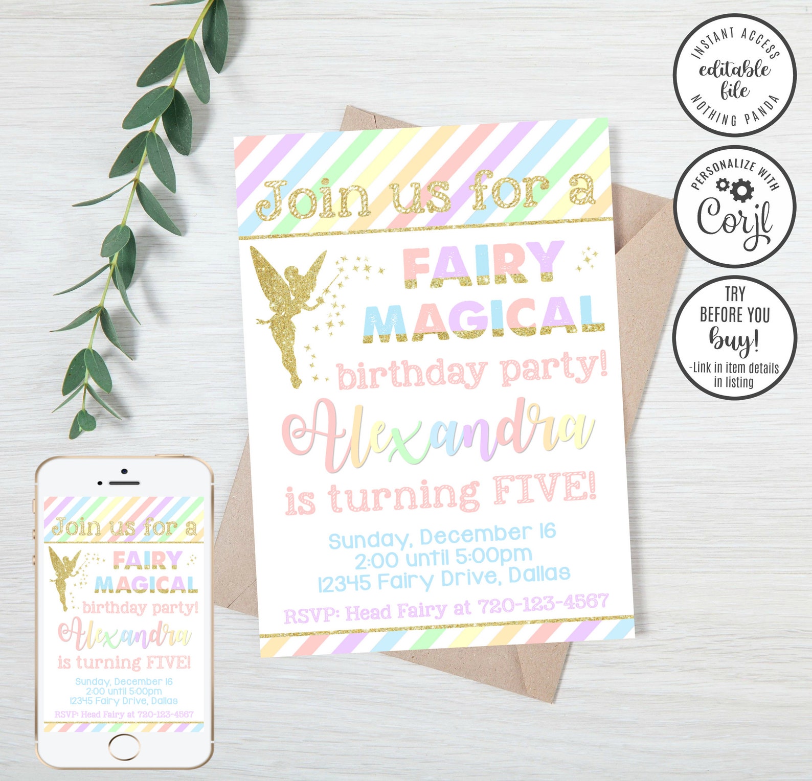 EDITABLE Fairy Invitation Fairy Birthday Invitation Fairy Etsy