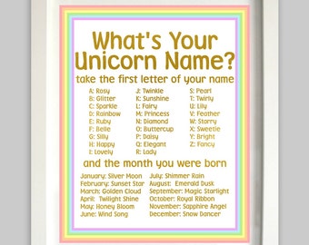 Rainbow Unicorn Party / Unicorn Name / Unicorn Birthday / What's Your Unicorn Name / Unicorn Party Sign / Rainbow Art / Unicorn Printable