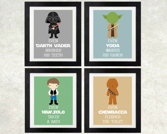 Star Wars Bathroom Printable Boys Art Darth Vader Yoda Set Of 4