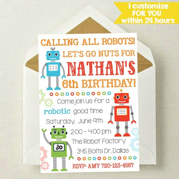 robot invitation robot birthday invitation robots invite etsy robot invitation