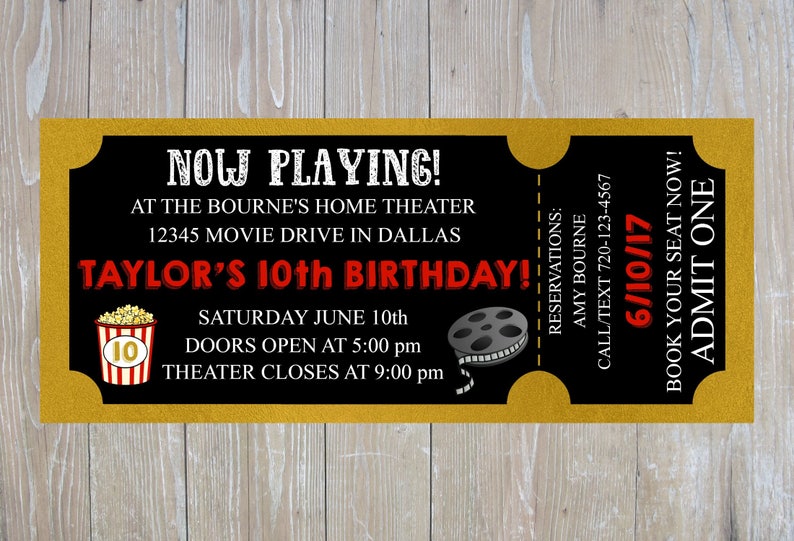 Movie Birthday Invitation Movie Ticket Invitation Movie Etsy