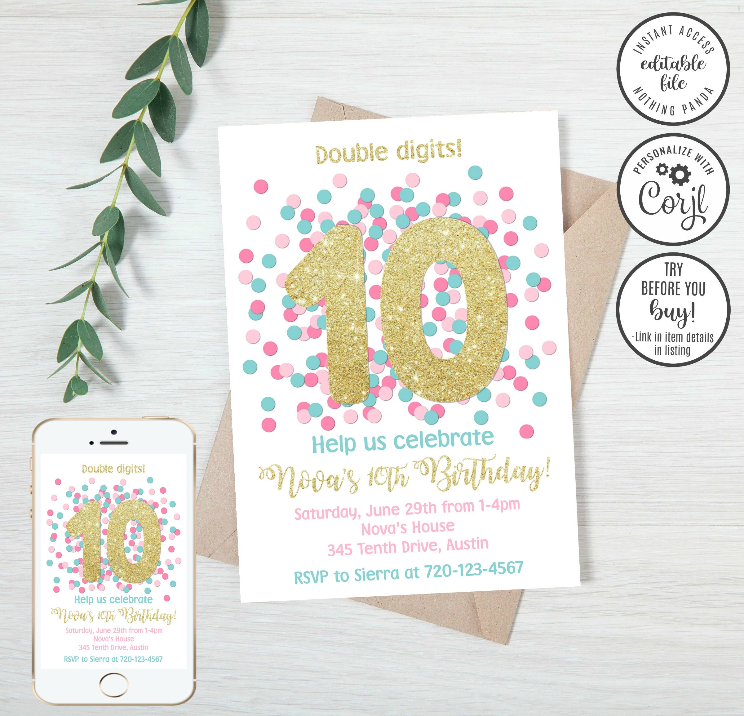 EDITABLE 10th Birthday Invitation 10th Birthday Invite | Etsy Australia