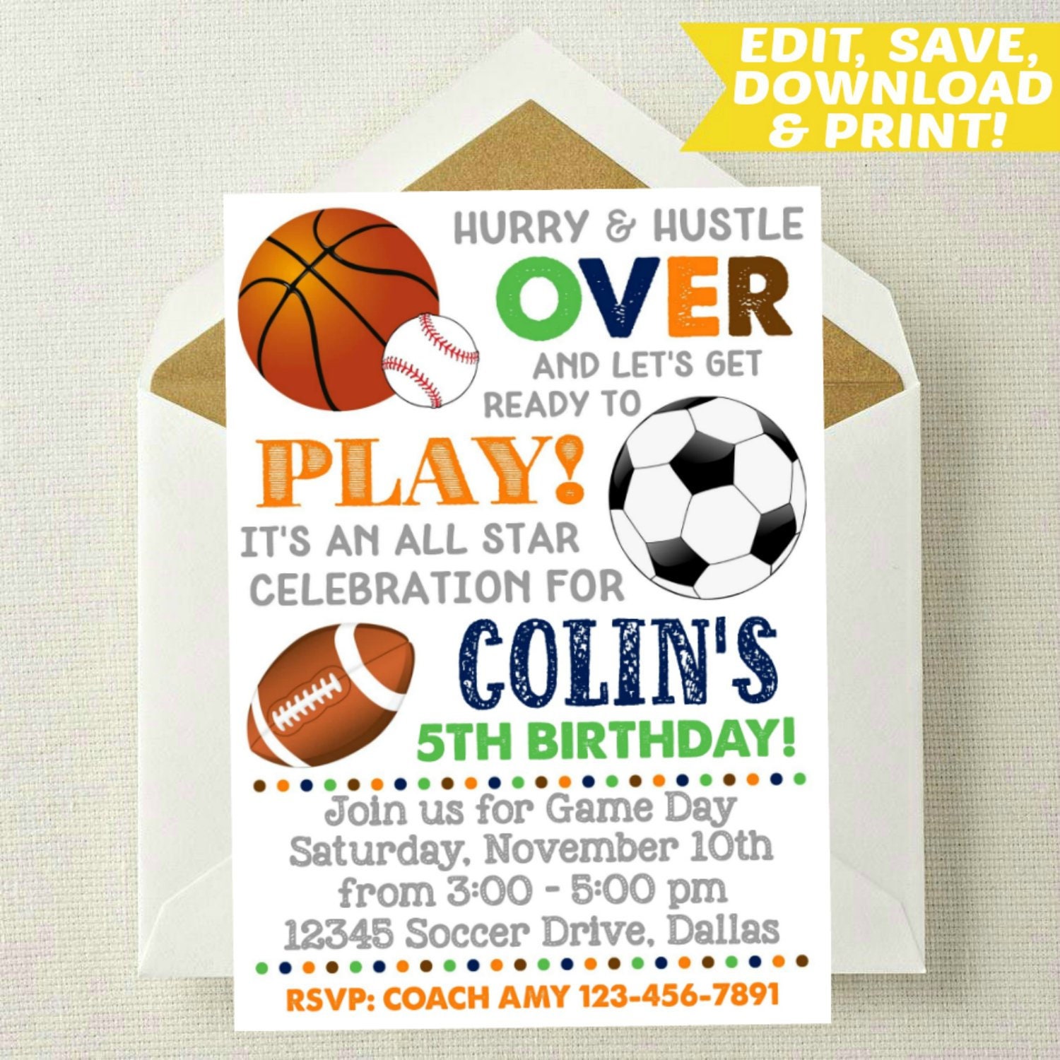 sports invitation sports editable