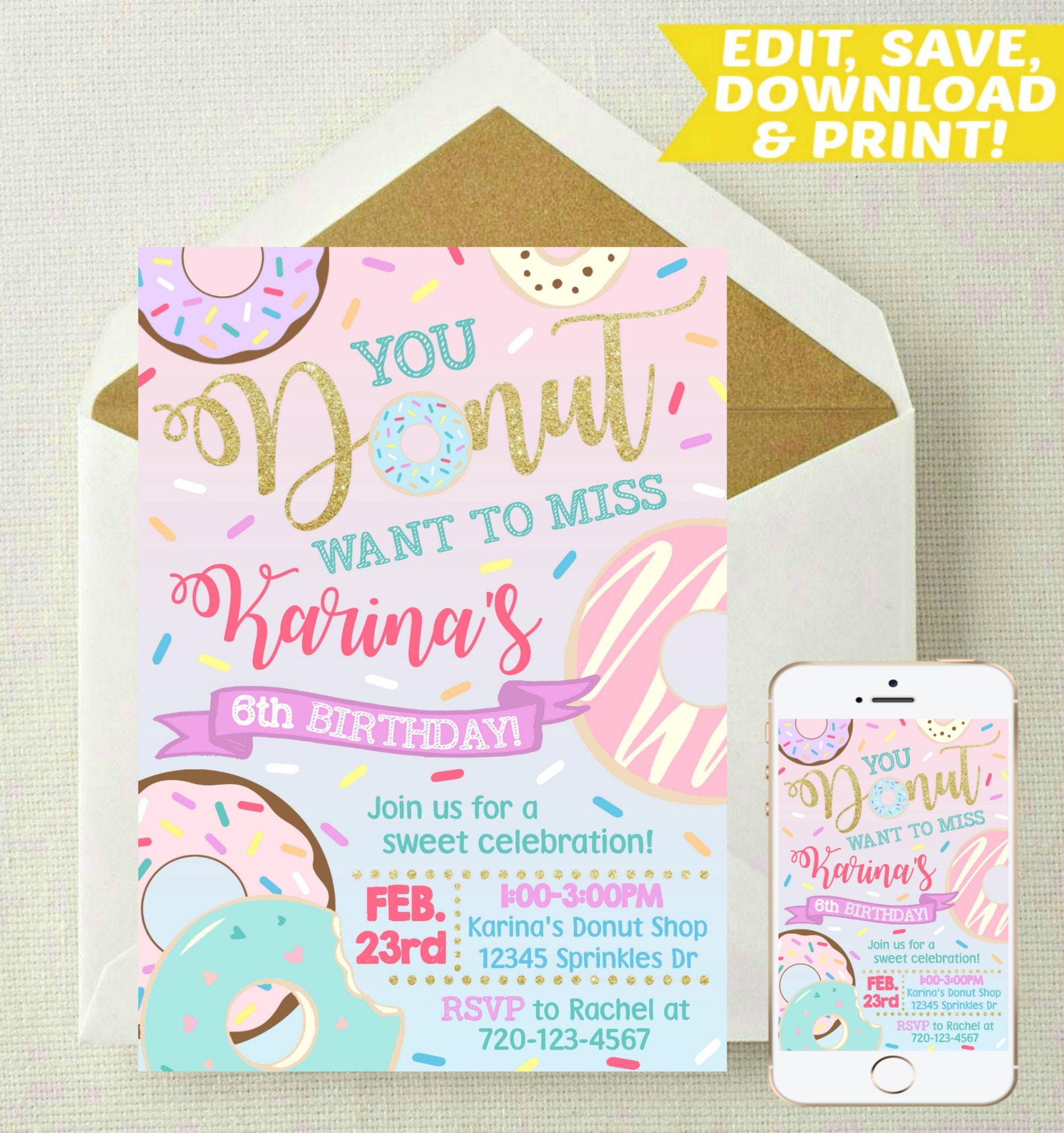 EDITABLE Donut Invitation / Donut Birthday Invite / Donut | Etsy