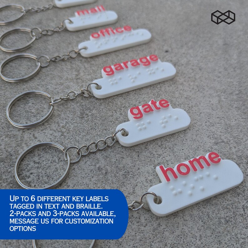 Accessibility Tags Icon Key 3D Printed Braille Key Tags | Accessible Key Identifiers for Blind (set ...