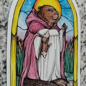 Magnet. St.Beaver. Patron Saint of Getting Things Done. 4x2.25 inch. Refrigerator Magnet. Beaver Art. Beaver Magnets. Beaver. Free shipping. image 1