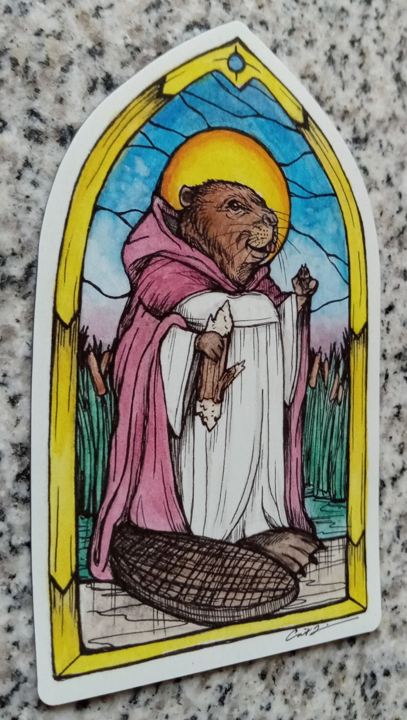 Magnet. St.Beaver. Patron Saint of Getting Things Done. 4x2.25 inch. Refrigerator Magnet. Beaver Art. Beaver Magnets. Beaver. Free shipping. image 1