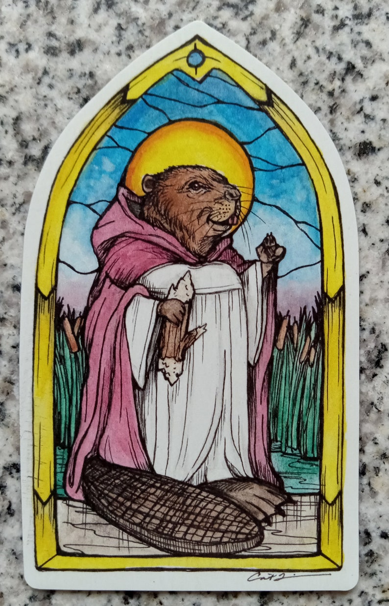 Magnet. St.Beaver. Patron Saint of Getting Things Done. 4x2.25 inch. Refrigerator Magnet. Beaver Art. Beaver Magnets. Beaver. Free shipping. image 4