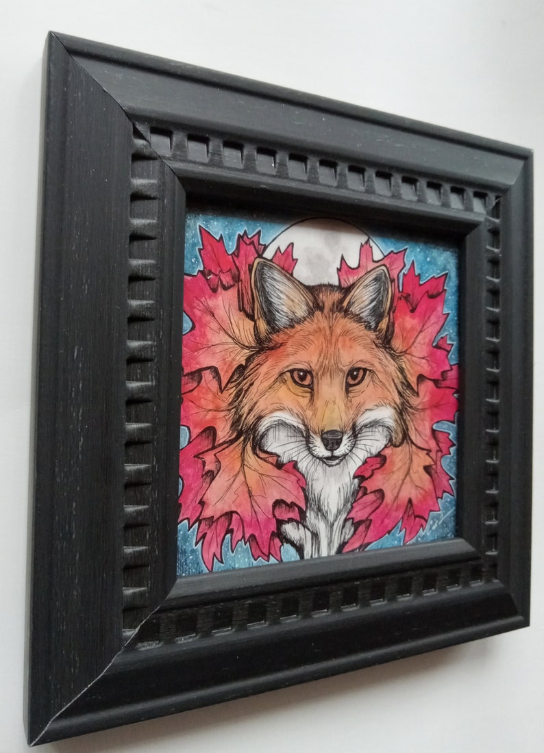 Framed photo print. Fall Fox. Fox Magic. 4x4 inch. Signed by artist. Fox Art. Autumnal Art. Nature lover. Foxes. Fox painting print. Fox. image 4