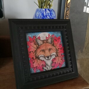 Framed photo print. Fall Fox. Fox Magic. 4x4 inch. Signed by artist. Fox Art. Autumnal Art. Nature lover. Foxes. Fox painting print. Fox. image 2