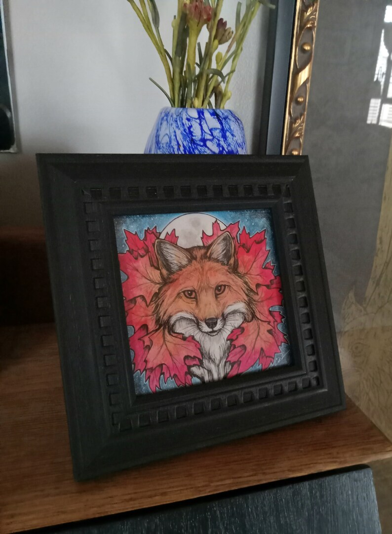 Framed photo print. Fall Fox. Fox Magic. 4x4 inch. Signed by artist. Fox Art. Autumnal Art. Nature lover. Foxes. Fox painting print. Fox. image 2