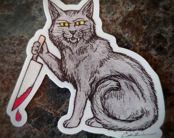 Vinyl Sticker. I Slow Blink You to Death. Killer Cat. 3x2.93 inches. Based on original art. Black Cat art. Cat Sticker. Cat lovers.
