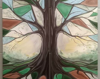 Original Painting. Spirit of a Tree. Two panel. 12x24 inch each canvas. Acrylic on Canvas. Tree magic. Tree Painting Tree Art. Tree love.