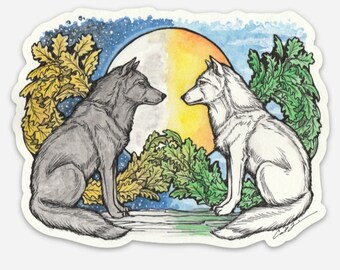 Magnet. Dark Wolf Light Wolf. 3x4 inch. Refrigerator Magnet. Wolf art. Spiritual art. Spirit Guides. Wolves. Free Shipping.