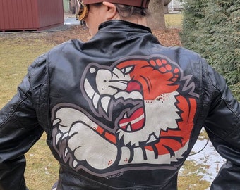 Vintage Mens  Motorcycle Leather Jacket Tiger Tiger Triumph