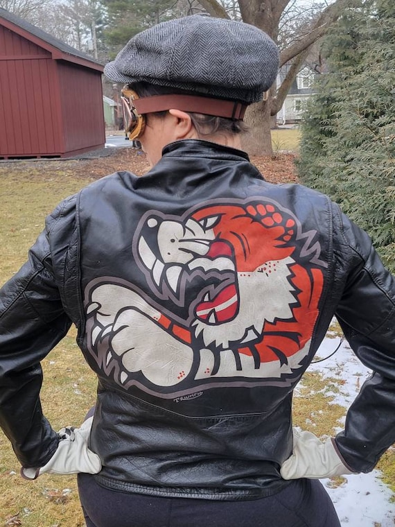 Vintage Mens Motorcycle Leather Jacket Tiger Tiger Triumph 