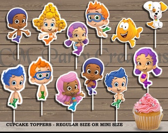 Bubble Guppies Cupcake Toppers, Die Cuts, Birthday Party Cupcake Toppers