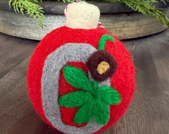 The Ohio State University - Red with grey Block "O" and buckeye leaf.