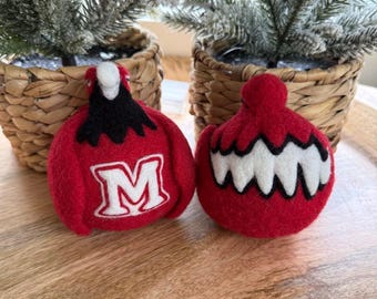 Miami University Swoop mascot ornament with a white "M" on its chest