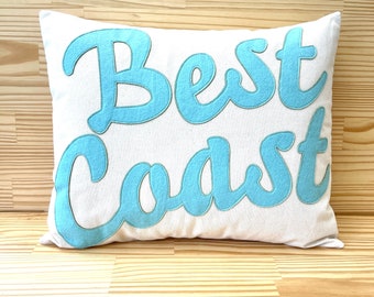 Best Coast text pillow, 18x21” square, coastal home decor, east coast