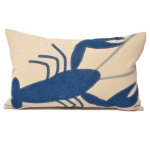 14x21&quot; Rare blue lobster lumbar pillow on natural canvas