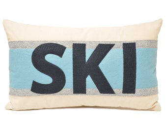 14x21" SKI decorative throw pillow,  Blue and Grey, Ski Lodge, Ski Lift, Ski Pillow, Ski Slope, Winter Home Decor, The Salty Cottage
