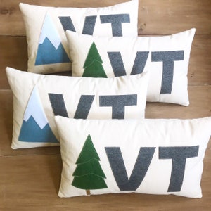 14x21" custom State Ski pillow with pine tree or mountain peak, decorative wool throw pillow,  Vermont pillow, alpine, Ski Lodge, Ski Pillow
