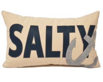 14x21" SALTY with anchor lumbar pillow, nautical home decor, the salty cottage